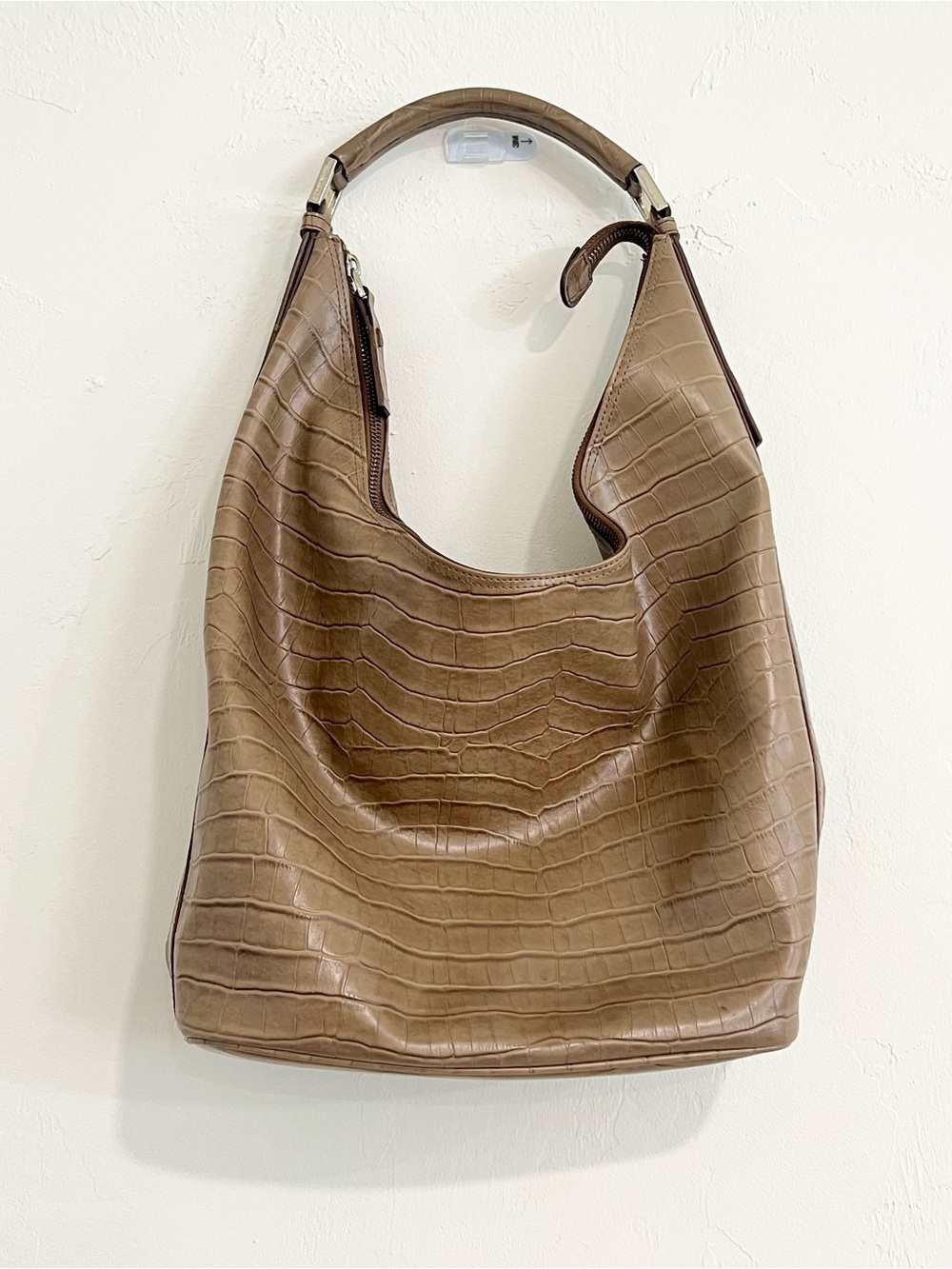 Jones New York Leather Hobo Bag Brown Crocodile Embossed Shoulder Purse